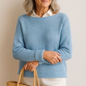 Kinross Organic Cotton Open Knit Sweater Size Small Powder Blue Coastal Preppy